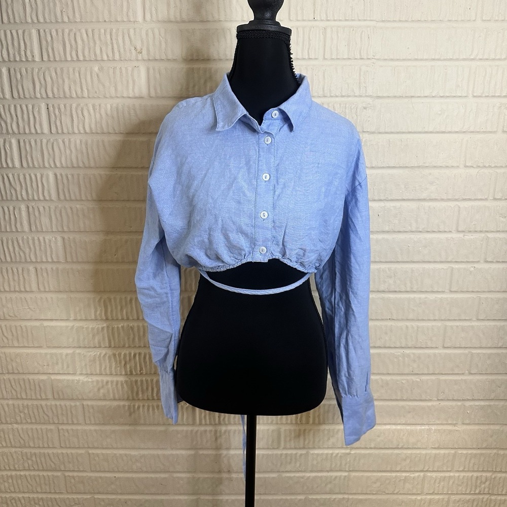 Free People Button Up Cropped W/ Tie Wrap Sz S 100% Cotton Preppy School Girl